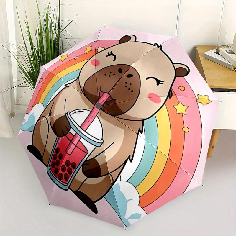 1pc Bubble Tea Capybara Automatic Open/close Umbrella, 8-Rib sturdy structure, Portable Travel Umbrella, Parties, Everyday Use, 11174