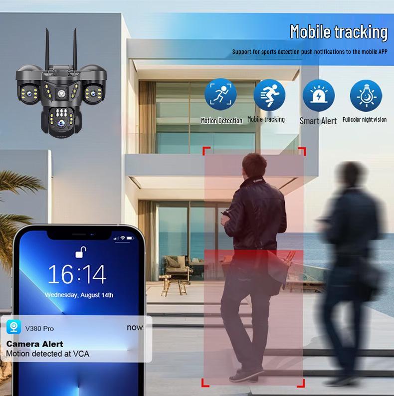 4G WiFi Трехлинзовая камера видеонаблюдения с автослежением для использования внутри и снаружи помещений