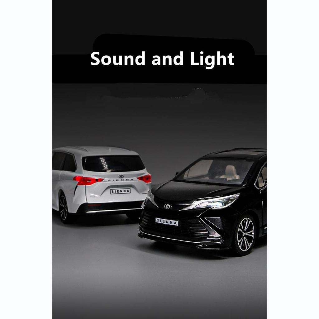 1:24 масштаба Toyota Sienna MPV, модель автомобиля из сплава, литье под давлением, металлическая игрушка, модель коммерческого автомобиля, имитация звука, свет, коллекция, детские подарки