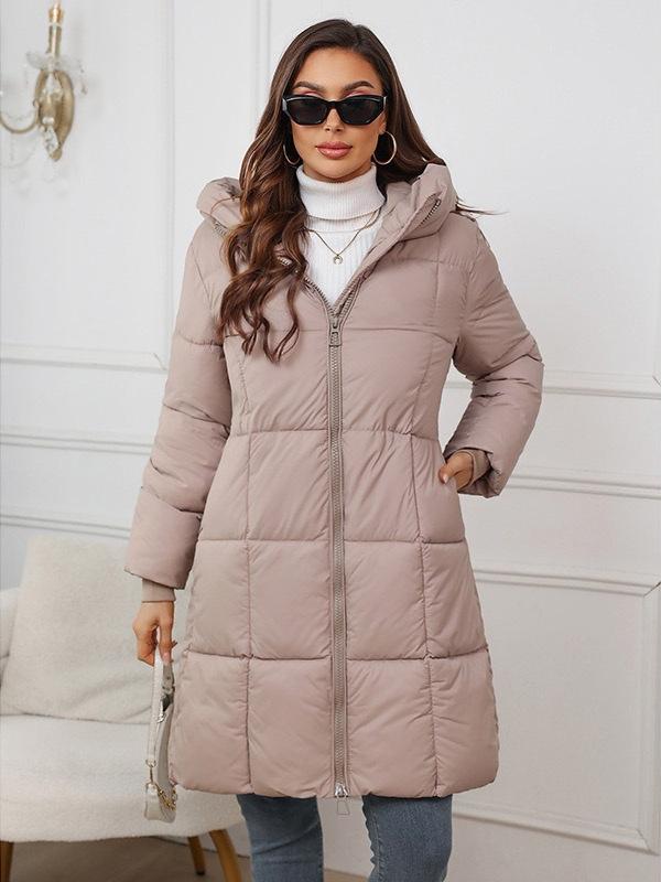 Thickened cotton clothes women's medium and long new spot large size jacket fashionable and casual winter solid color hooded
