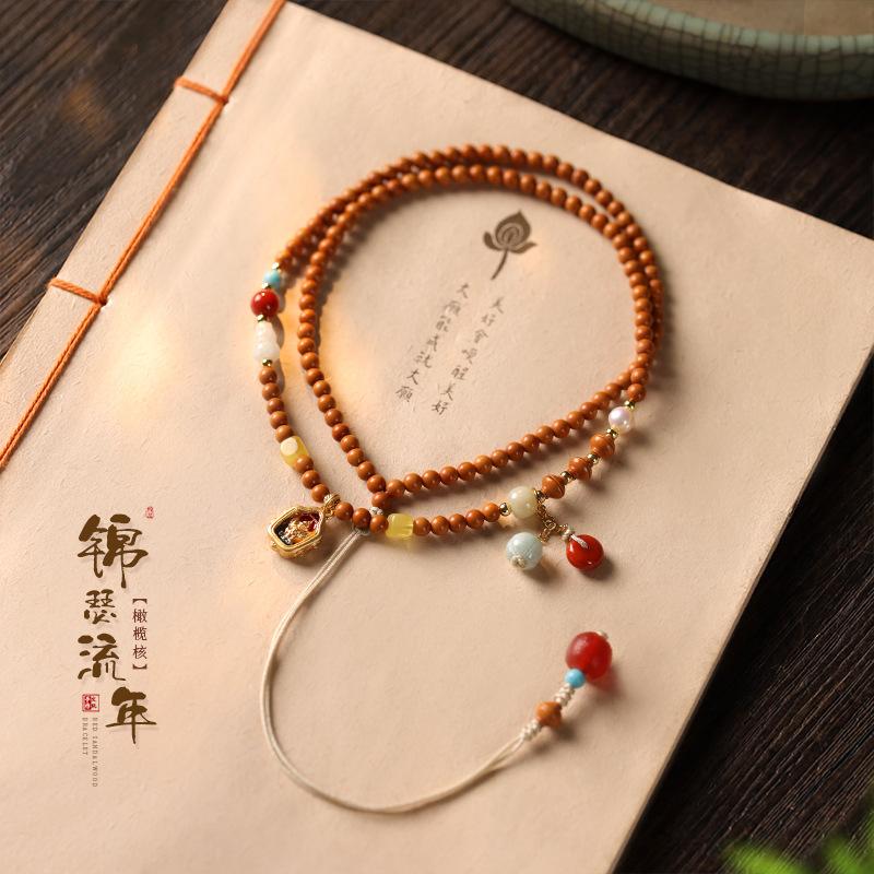 New Chinese-style olive pit vintage adjustable hand-woven necklace, elegant and refined Chinese-style accessory