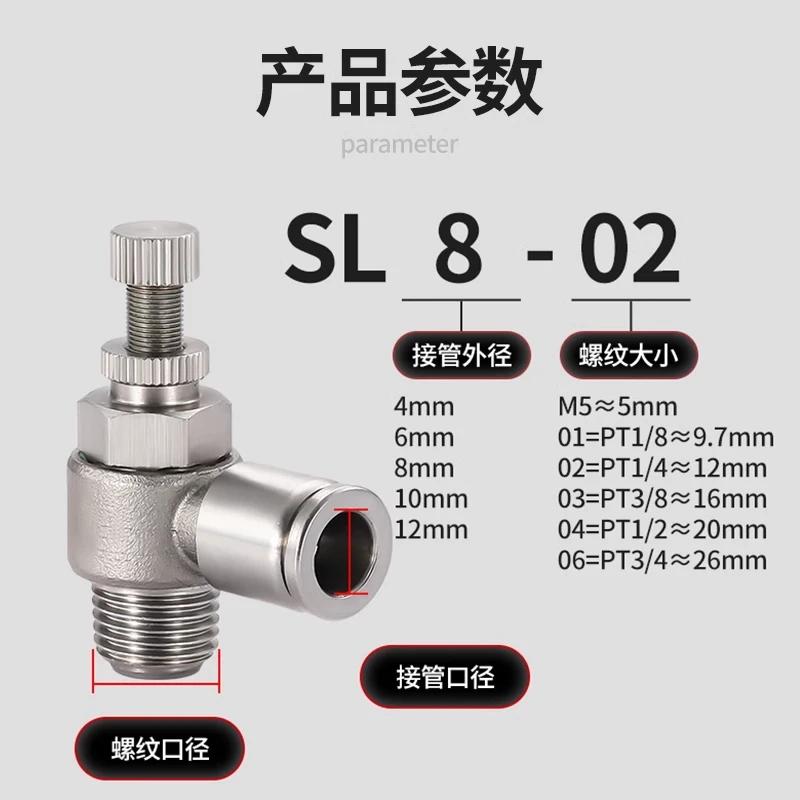 304 Пневматический фитинг SL6-M5 1/8"-6мм Дроссельный клапан регулирование давления SL10-02 SL6-01 SL8-01 SL6-02
