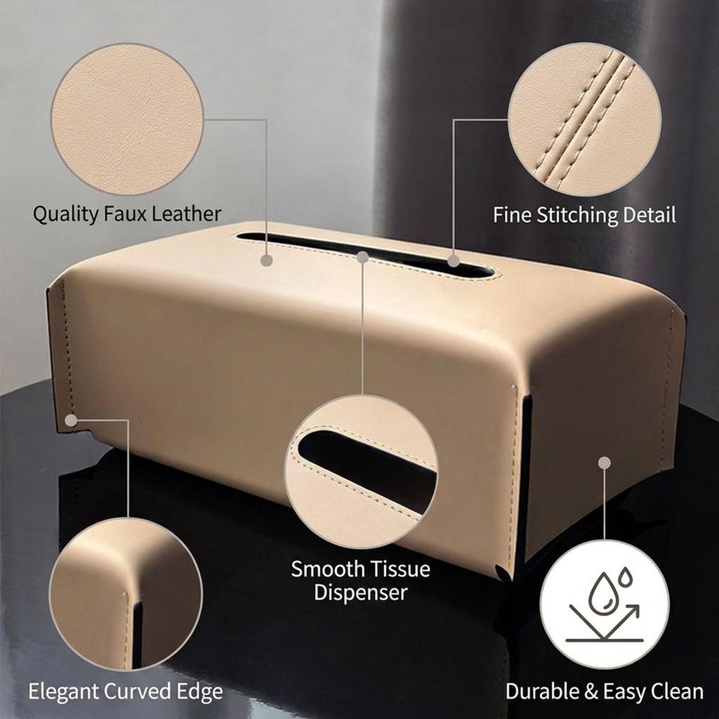 Luxury Style Tissue Box Cover PU Leather Rectangular Napkin Organizer Compact Tissue Holder for Bedroom Bathroom Vanity