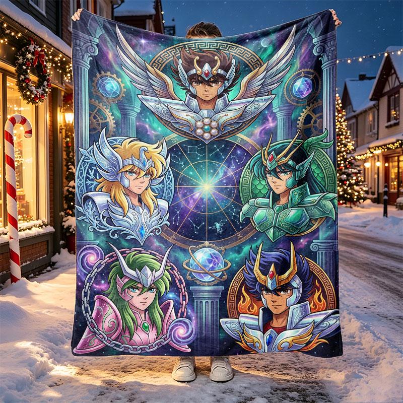 Saint Seiya Pattern Blanket for Home Decoration, Bed, Sofa, Car Travel, Camping, Suitable for All Seasons, Birthday Christmas Gift