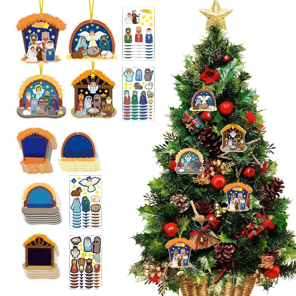 Набор из 72 шт. для DIY украшения Рождественской елки Самодельные 2D ornaments на Рождественскую тематику Поделки со стикерами Для детей и взрослых Елка Праздник
