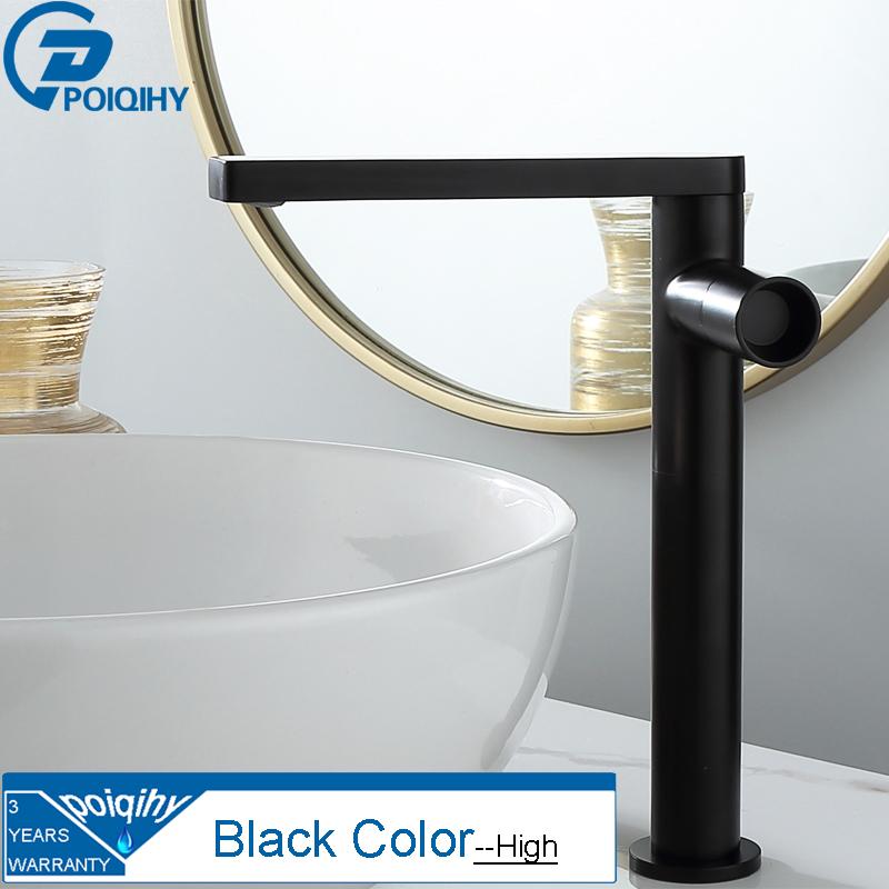 POIQIHY смеситель для раковины, золотой смеситель для раковины, однорычажный смеситель для раковины, кран для горячей и холодной воды, латунный кран для раковины