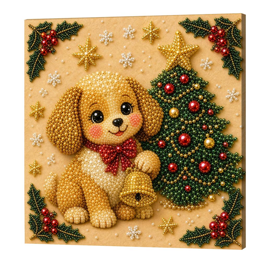 Self-Adhesive DIY Pearl Painting Kit Framed Canvas 20x20cm Christmas Animal Bead Art Set Wall Decor