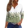 3/4 Length Sleeve Womens Tops Floral Print Vintage Fashion Casual Loose With V Neck Plus Size Shirts