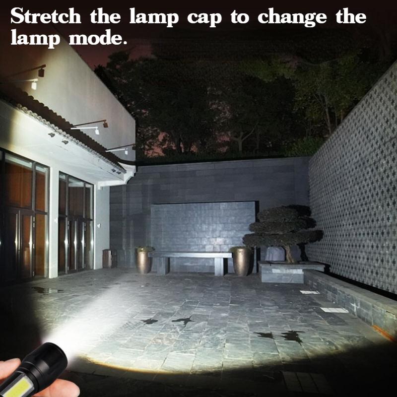 XPQ5 Мини Портативный Мини Фонарик USB Зарядка Телескопический Зум Фонарик T6 Держатель для Ручки Рабочий Свет Свет для Кемпинга с COB Боковым Светом