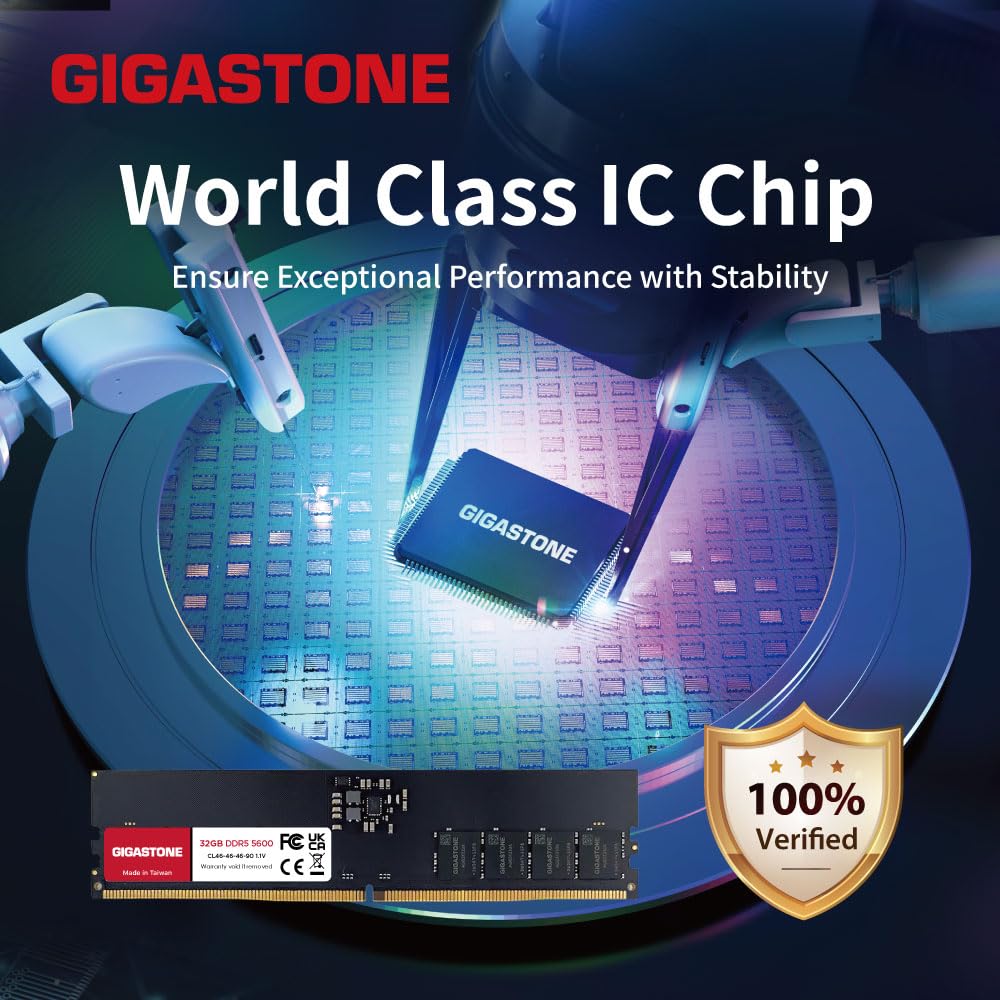 GIGASTONE DDR5 2 X 32GB DDR5 5600MHz CL UDIMM Unbuffered Memory Module Upgrade for Desktop PCs Memory (64GB Kit) PC5-44800 46-46-46-90 1.1V 288-pin