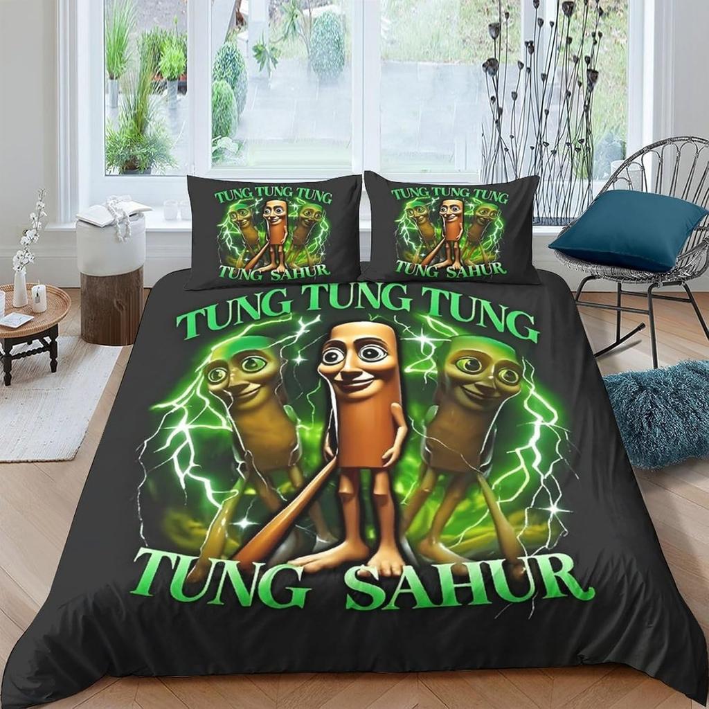 Постельное белье Tung Tung Sahur, Односпальный, Полуторный, Двуспальный, Евро, Кинг-сайз, Детский мультяшный комплект постельного белья Tung Sahur, Комплекты постельного белья для детской спальни