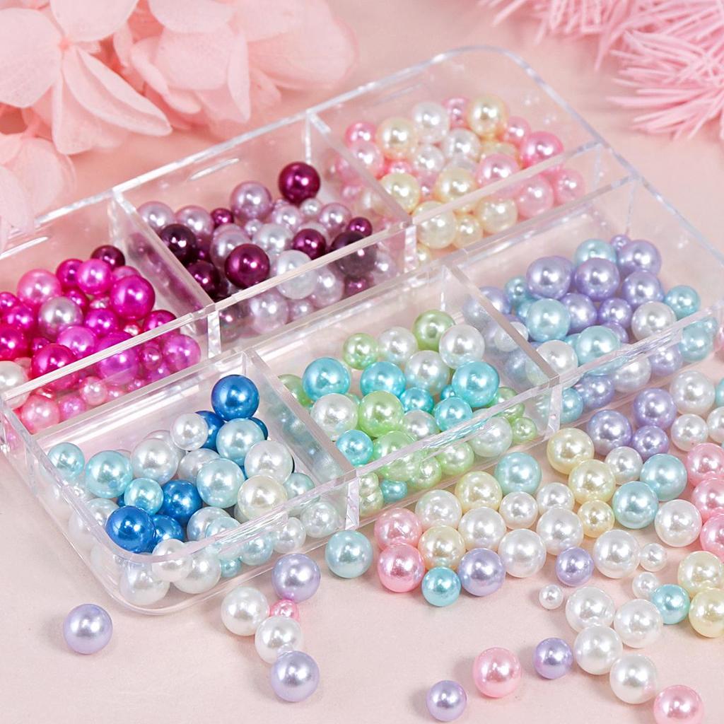 1 коробка блестящих круглых искусственных жемчужных украшений для ногтей - смешанные размеры (3мм-5мм) для нейл-арта Charms, DIY Crafts украшения