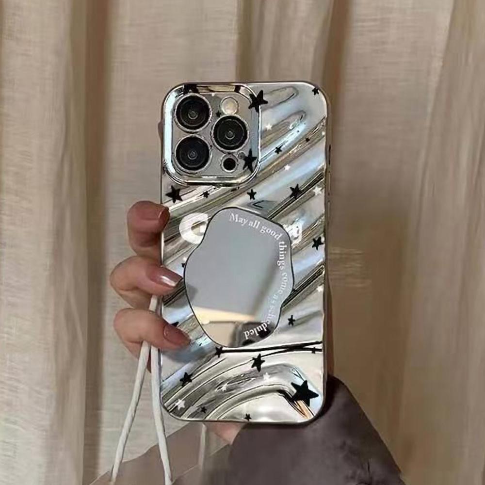 Зеркальный чехол для телефона для iPhone 16 11 13 14 для 16 Pro 12 13 15 16 Pro Max для Samsung A15 A16 A35 A55 Милый чехол для телефона с облаком, цветком и щенком с гальваническим покрытием