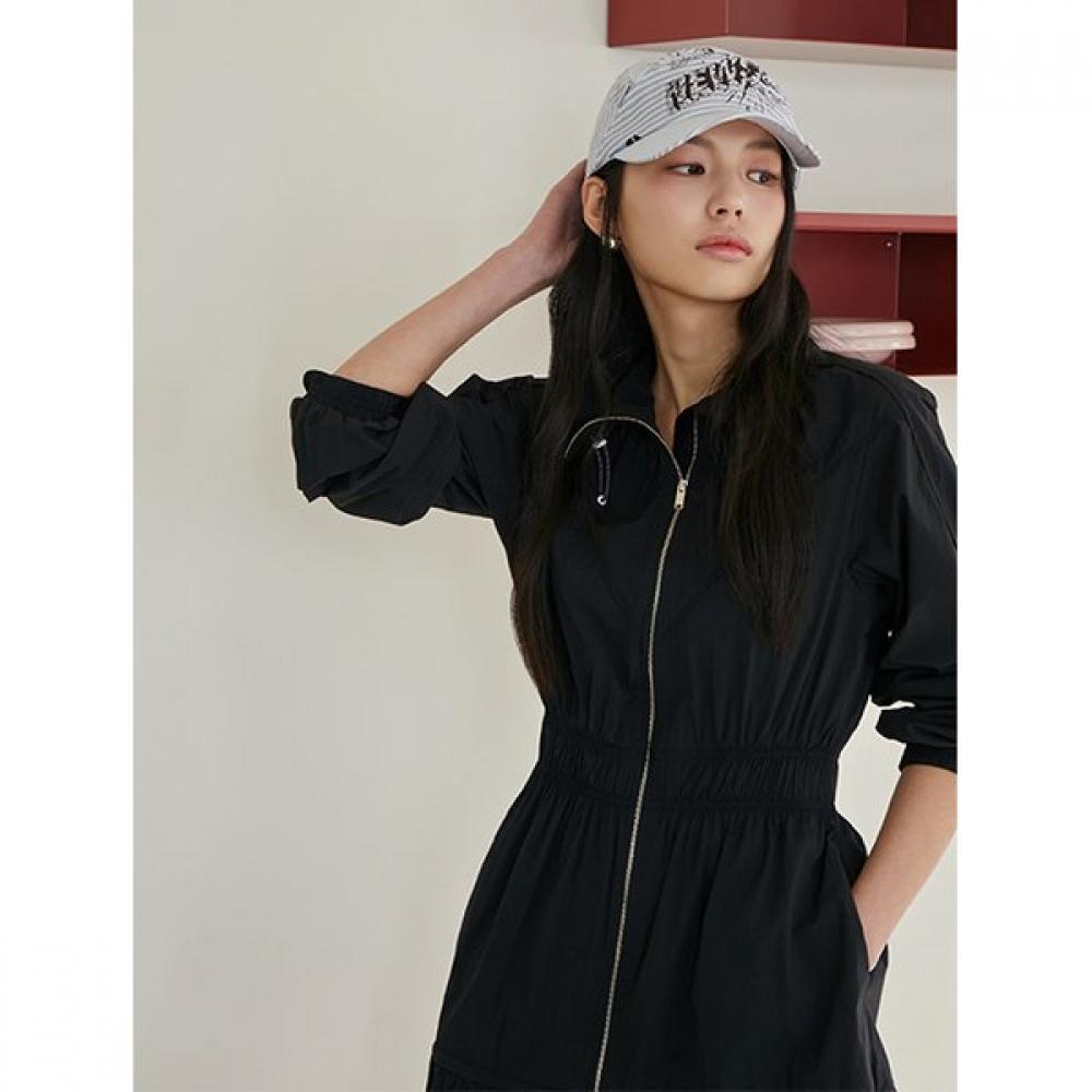 Shirring Point Hood Detail Zip Up Dress Er2wo362