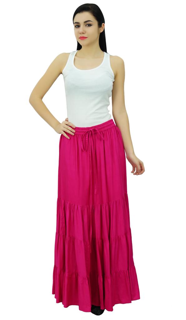 Bimba Длинная расклешенная юбка макси-ярус в стиле бохо с эластичной резинкой на талии из вискозы в стиле бохо