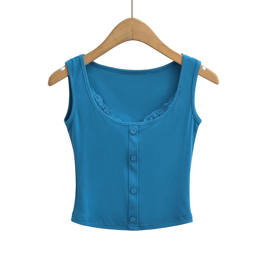 Летний кружевной кроп-топ-майка 2024 - Женский двухпредметный дизайн без рукавов с круглым вырезом