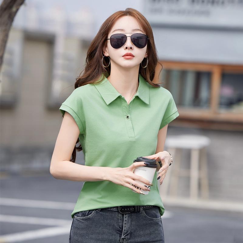 Женская футболка с короткими рукавами, корейская офисная футболка-поло Za Woman, повседневная женская рубашка с лацканами и короткими рукавами