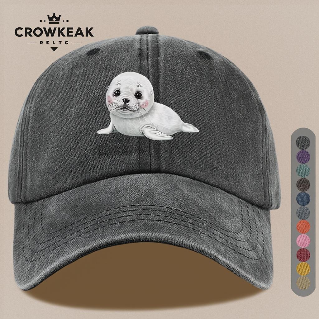 pc Cute Cartoon Seal Pattern Design Printed Baseball Cap Black Papa Trucker Hat Breathable Comfortable Solid Color Easy Retro S