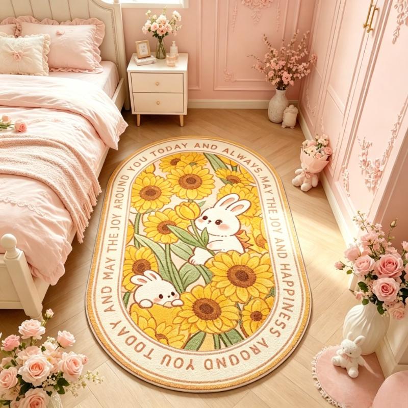 Pastoral Style Carpets for Living Room Flowers Bedroom Decor Carpet Girly Style Cute Rabbit Plush Rug Fluffy Soft Home Floor Mat