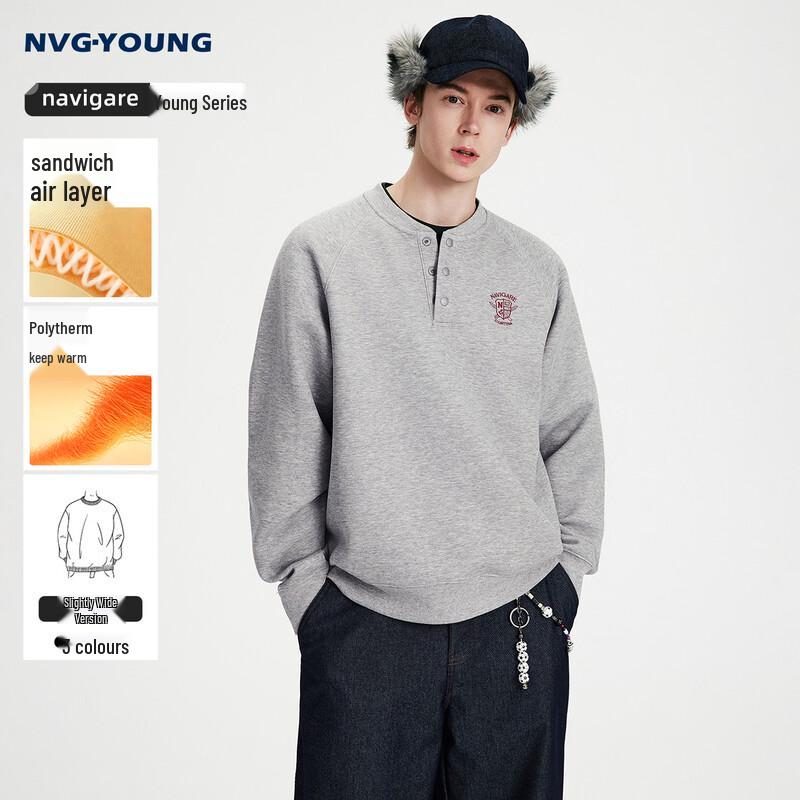 Navigare Men's Henley Collar Pullover Sweatshirt