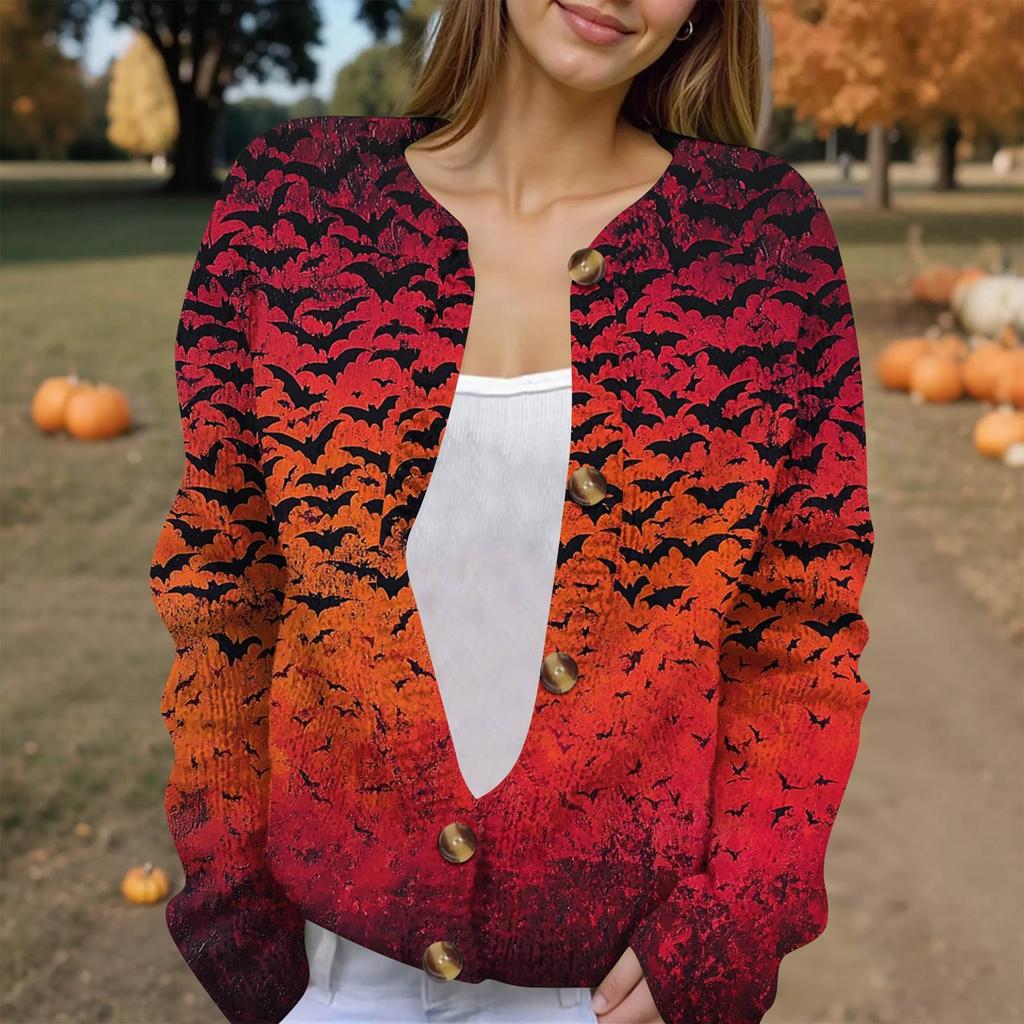 Женская модная принтованная куртка с длинным рукавом и вязанным кардиганом на пуговицах