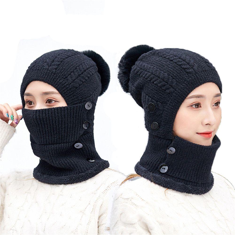 Keep Face Warmer Winter Ski Hat Wool Knitted Face Warmer Pompoms Cap Durable Knit Scarf Cap