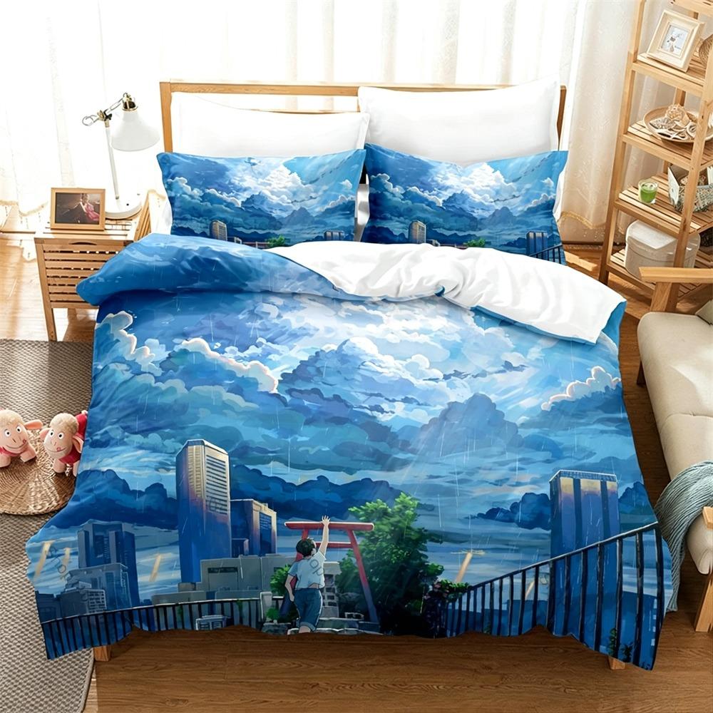 3D Printed Weathering With You Bedding Set 2/3 Piece Duvet Cover Set Cute  Anime Printed Bed Linen For Bedroom Decor Fans Gift