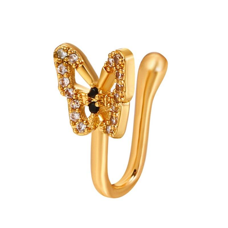 1 шт. Имитация кольца для носа Подходит для женщин Латунь Инкрустированный цирконием Бабочка U-образная серьга-гвоздик для носа Без пирсинга Ювелирные изделия