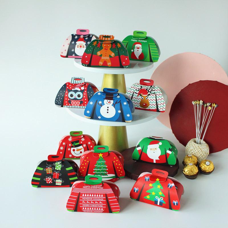12Pcs 2024 Merry Christmas Cartoon Sweater Christmas Candy Box Kids Chocolate Gift Packaging Box Decor Year Party Supplies
