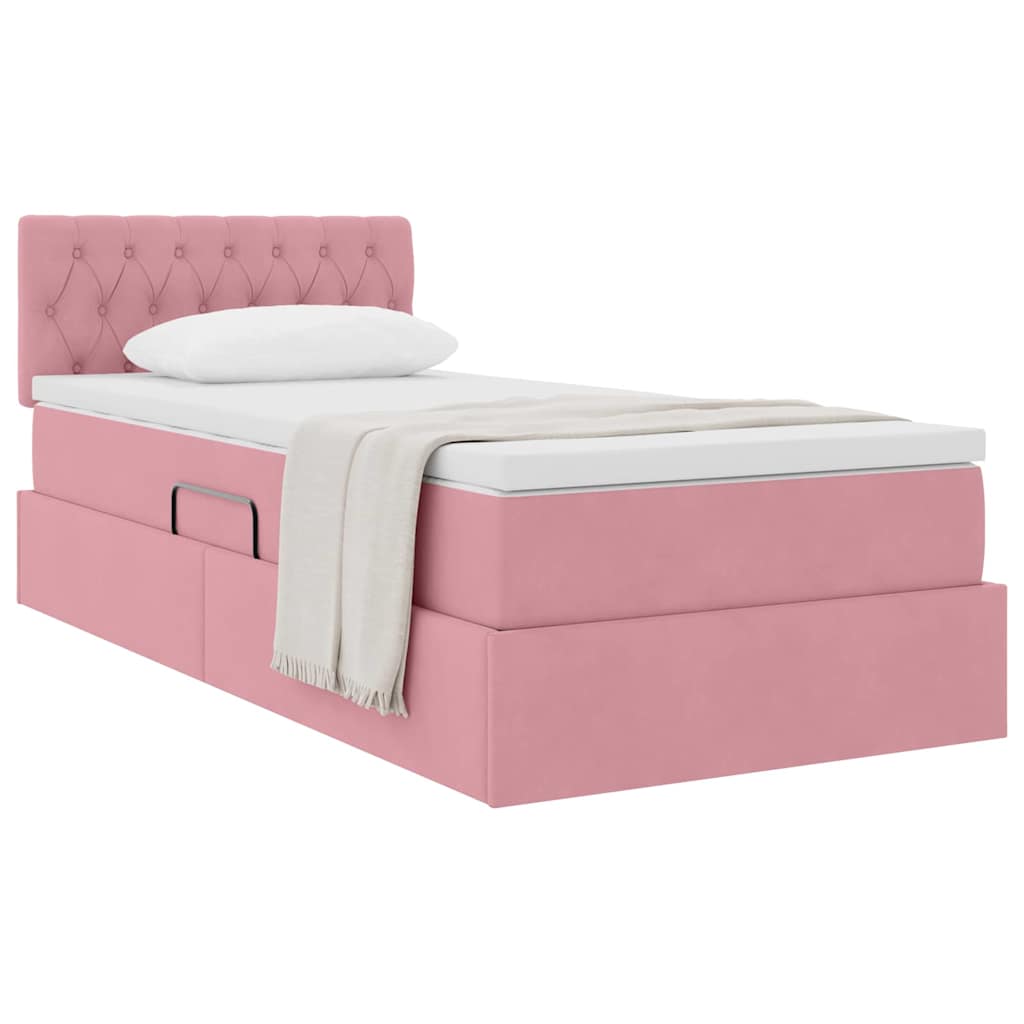 vidaXL Storage Bed with Mattress Pink 90 x 190 cm Velvet