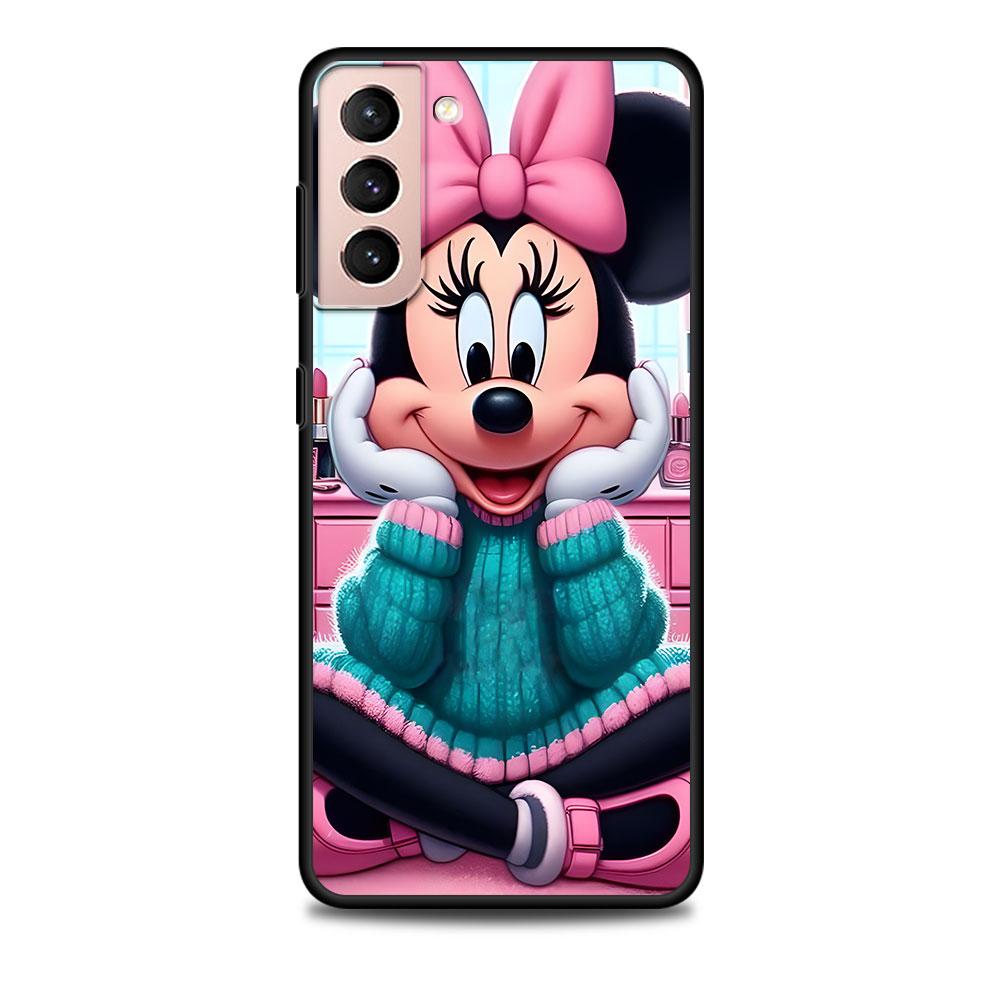 Cartoon Minnie Case for Samsung Galaxy S23 S10e S10 S21 FE S22 S9 S24 Ultra S20 Plus Soft Black TPU Phone Cover Bumper