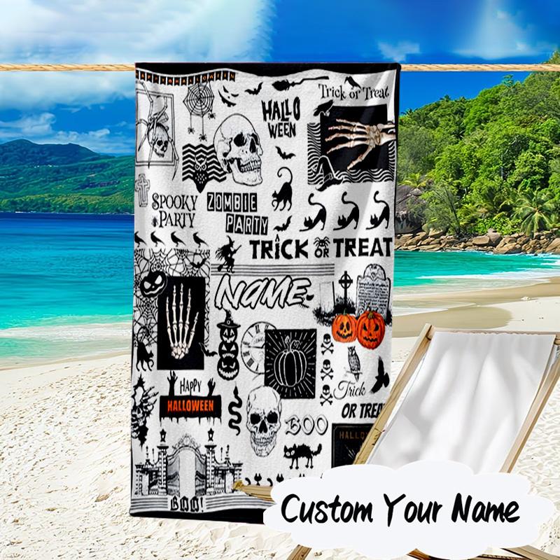 Custom Name Halloween Horror Movie Microfiber Beach Towel Super Soft & Absorbent for Bath, Beach, Travel Bath Time Accessory, Fan gifts