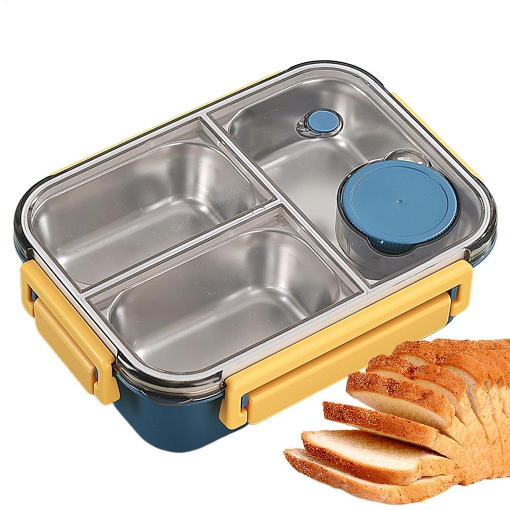 Large Capacity Lunch Organizer Kids Stainless Steel Lunch Box Leakproof Salad Box With 3 Compartments Portable Lunch Containers