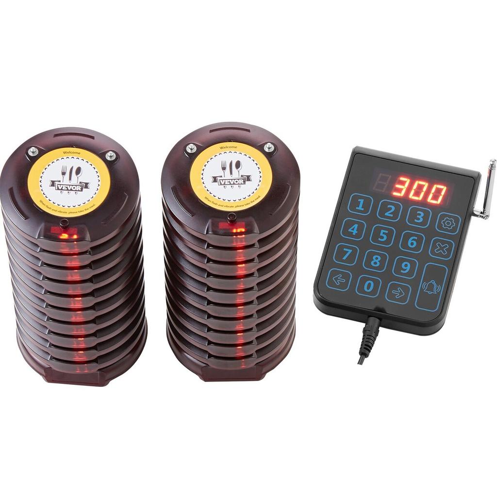 Restaurant Pager System, Wireless 500m Long Range Lineup Waiting Queue Signal, Guest Customer Calling Beepers with Vibration & Flashing, 20 Buzzers