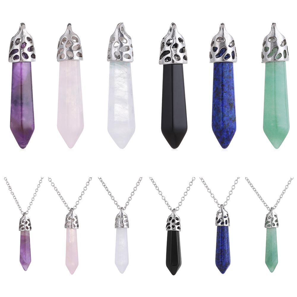 Amethyst Natural Stone Pendant Hexagonal Crystal Necklace Rose Quartz Energy Healing Stone Necklace