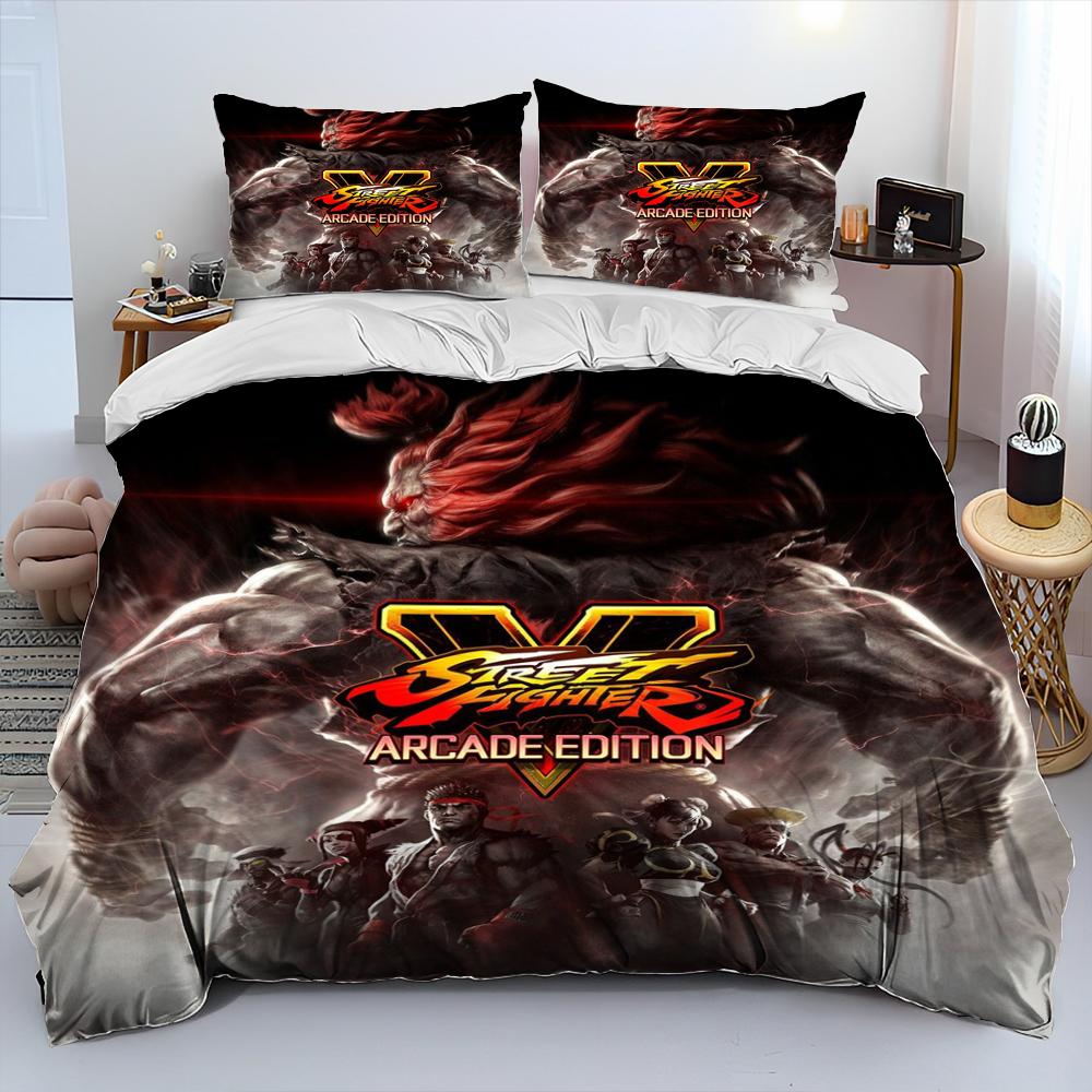 Комплект постельного белья с принтом Street Fighter Retro Game Gamer, Пододеяльник Комплект постельного белья Покрывало Наволочка, king Queen Size Комплект постельного белья kid