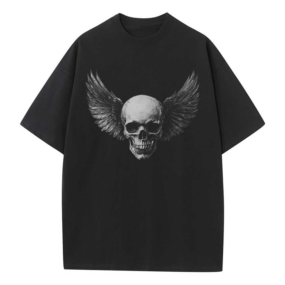 Summer Cotton T Shirt Graphic Tees Baggy Dropped Shoulders Oversized Short Sleeve Design Clothes Wings Skull Graphic Tops