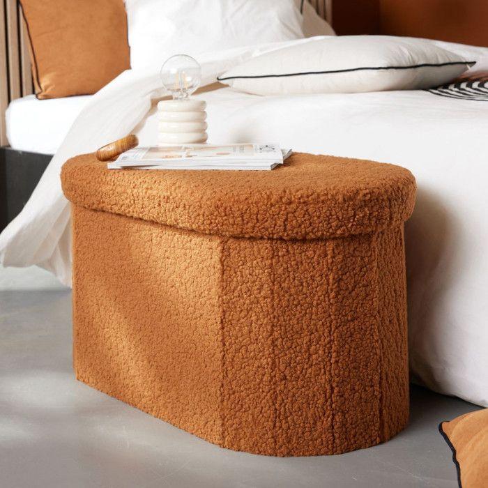 Banc coffre pliable ovale Bouclette "Teddy Moka" La Factory - Teddy Moka Ambre