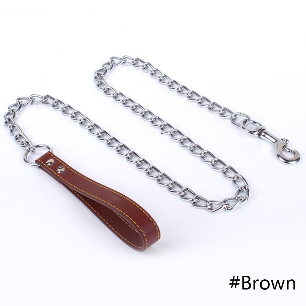 Durable Anti-Bite Metal Dog Chain Lead For Small Medium Large Dog Chain Leash Handle Leads PU Leather Iron Chain Pet Accessories