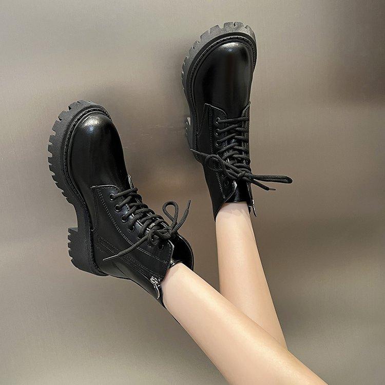 Boots Women's Short Boots 2024 Autumn and Winter New Thick-soled Martin Boots Skinny Boots Short Boots Lace-up Single Boots