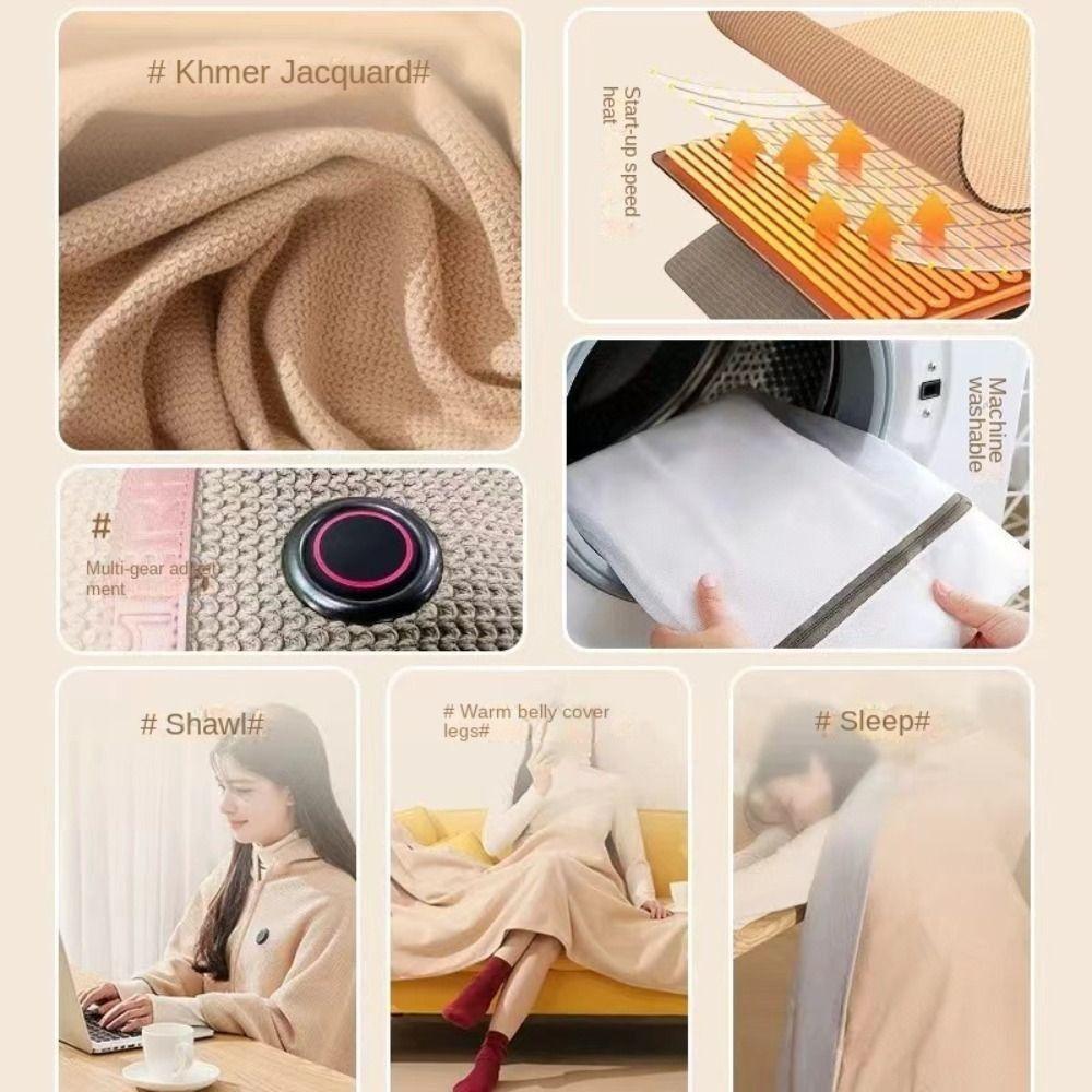 Fashion Wearable USB Electric Heated Blanket Washable 3 Heating Levels Warm Shawl Portable Heating Lap Blanket Office