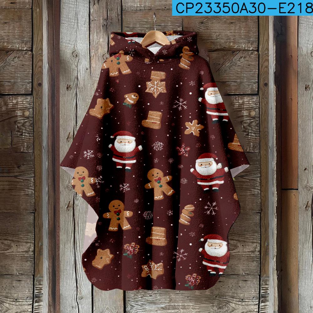 Женский плащ с капюшоном с 3D цифровой печатью – Рождественский винтажный стиль