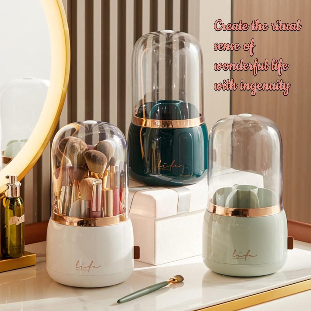 Makeup Organizer and Storage Cosmetic Brush Holder Bucket Rotatable Multigrid Partition Waterproof and Dustproof Makeup Storage Box Dressing Table