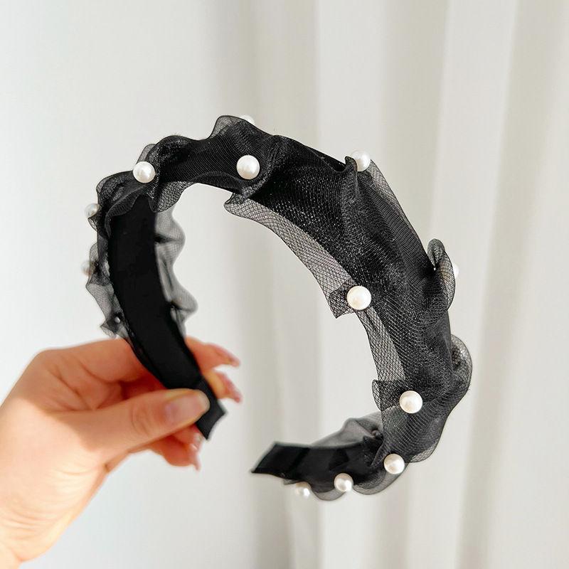 Temperament Wild Hair Fixer Retro Mesh Hair Accessories Pearl Headband Hair Tie