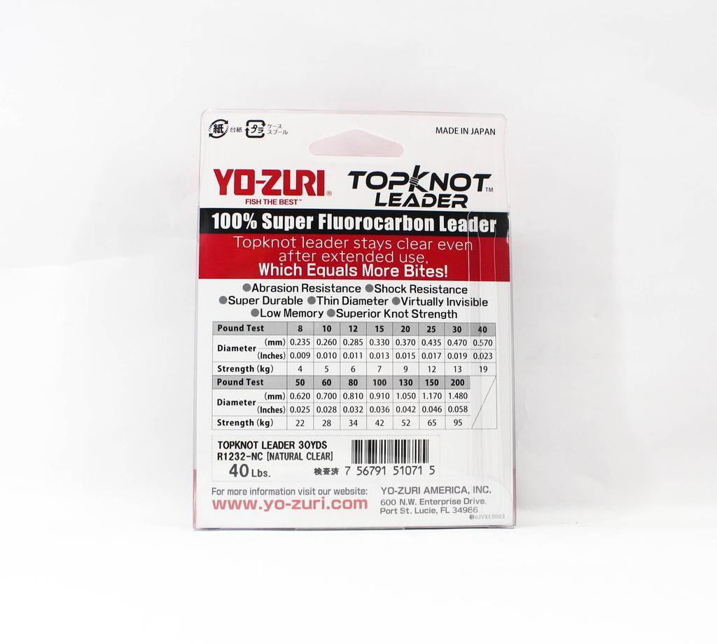 Yo Zuri Поводок Duel Topknot из флюорокарбона 40 фунтов 30 ярдов 0,57 мм R1232-NC (0715)
