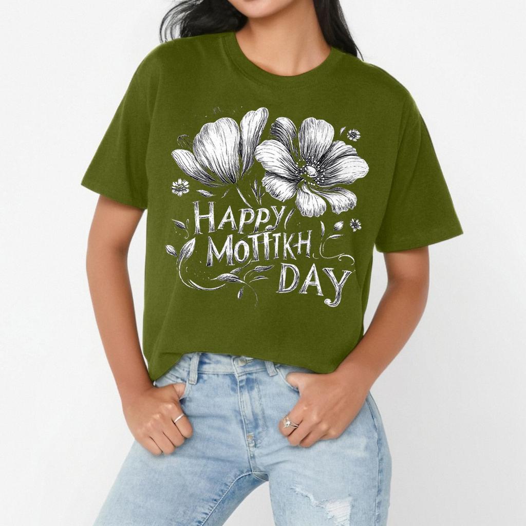 Women's Casual Fashion Street Slim Short Sleeve Mother's Day Printed T-Shirt Top