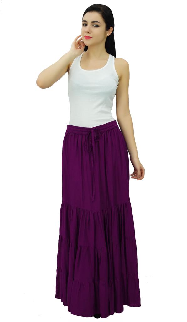 Bimba Длинная расклешенная юбка макси-ярус в стиле бохо с эластичной резинкой на талии из вискозы в стиле бохо