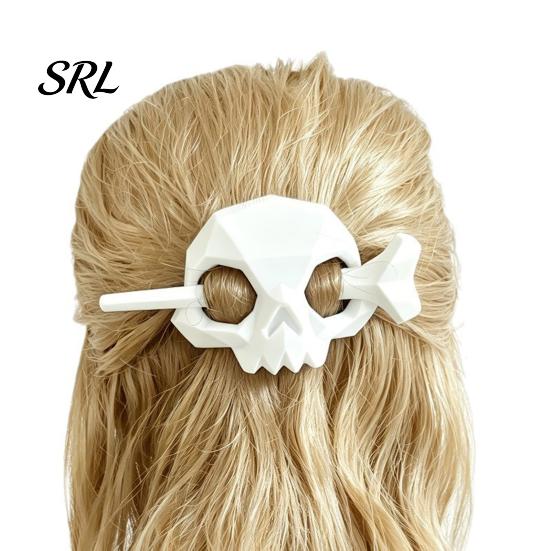 Punk Style Hair Clips Skull Stick, 3D Printed Gothic Bone Slide Barrette Non Slip for Women, Spooky Dark Pin Halloween Cosplay Luminous Pins Night