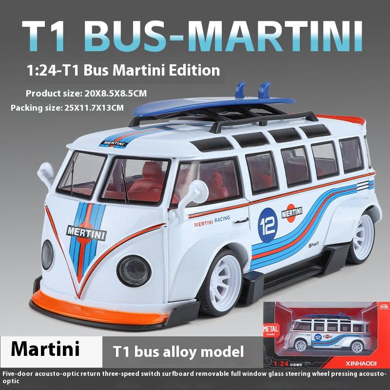 1/24 Volkswagen T1 Автобус Gulf Oil Martini Заниженный Кузов Расширенный Кузов Модифицированный Литой Металлический Модель Автомобиля Звук и Свет Хобби Подарки Мальчик