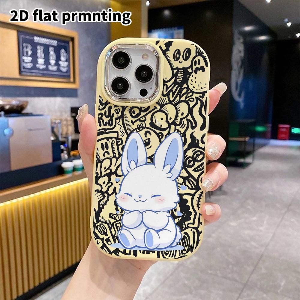 Phone case: 2D flat design suitable for iPhone 18 17 16 15 14 13 Pro protective case, couple style, blue inner ear white rabbit, Christmas and Hallowe